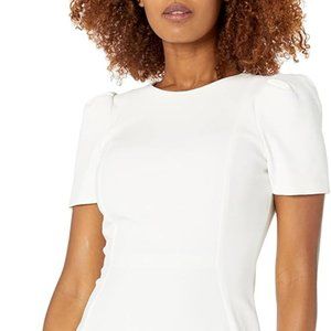 Calvin Klein Women's Round Neck Subtle Puff Short Sleeve Fitted Sheath Dress